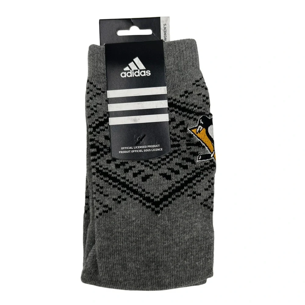Adidas Pittsburgh Penguins NHL Womens Fair Isle Knit Socks Gray OSFA